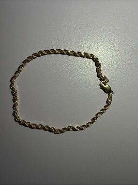 Solid 10k Yellow Gold Rope Chain Bracelet - 3mm Lobster Clasp Diamond Cut